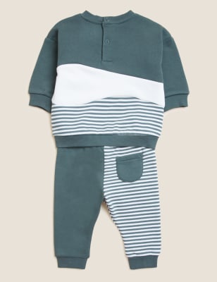 

M&S Collection 2-teiliges Outfit mit hohem Baumwollanteil und Schriftzug (0-3 J.) - Green Mix, Green Mix