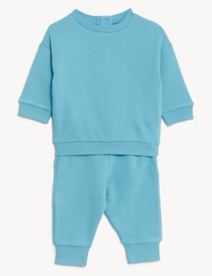 

Boys M&S Collection 2pc Cotton Rich Sweater and Joggers Set (0-3 Yrs) - Blue, Blue