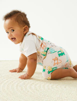 

M&S Collection Kurze Latzhose aus reiner Baumwolle mit Muster (0-3 Jahre) - Calico, Calico