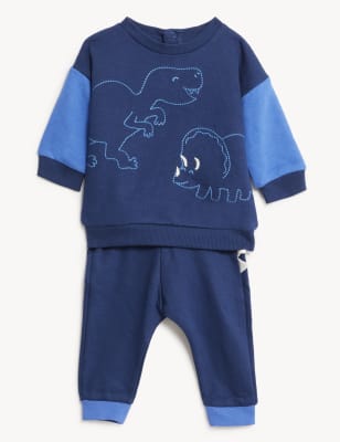 

Boys M&S Collection 2pc Cotton Rich Dinosaur Outfit (0-3 Yrs) - Navy, Navy