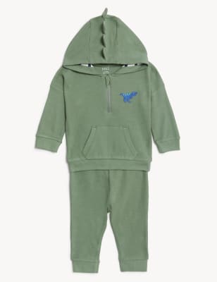 

Boys M&S Collection 2pc Pure Cotton Dinosaur Hooded Outfit (0-3 Yrs) - Dark Green, Dark Green