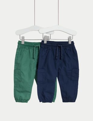2pk Pure Cotton Cargo Trousers (0-3 Yrs)