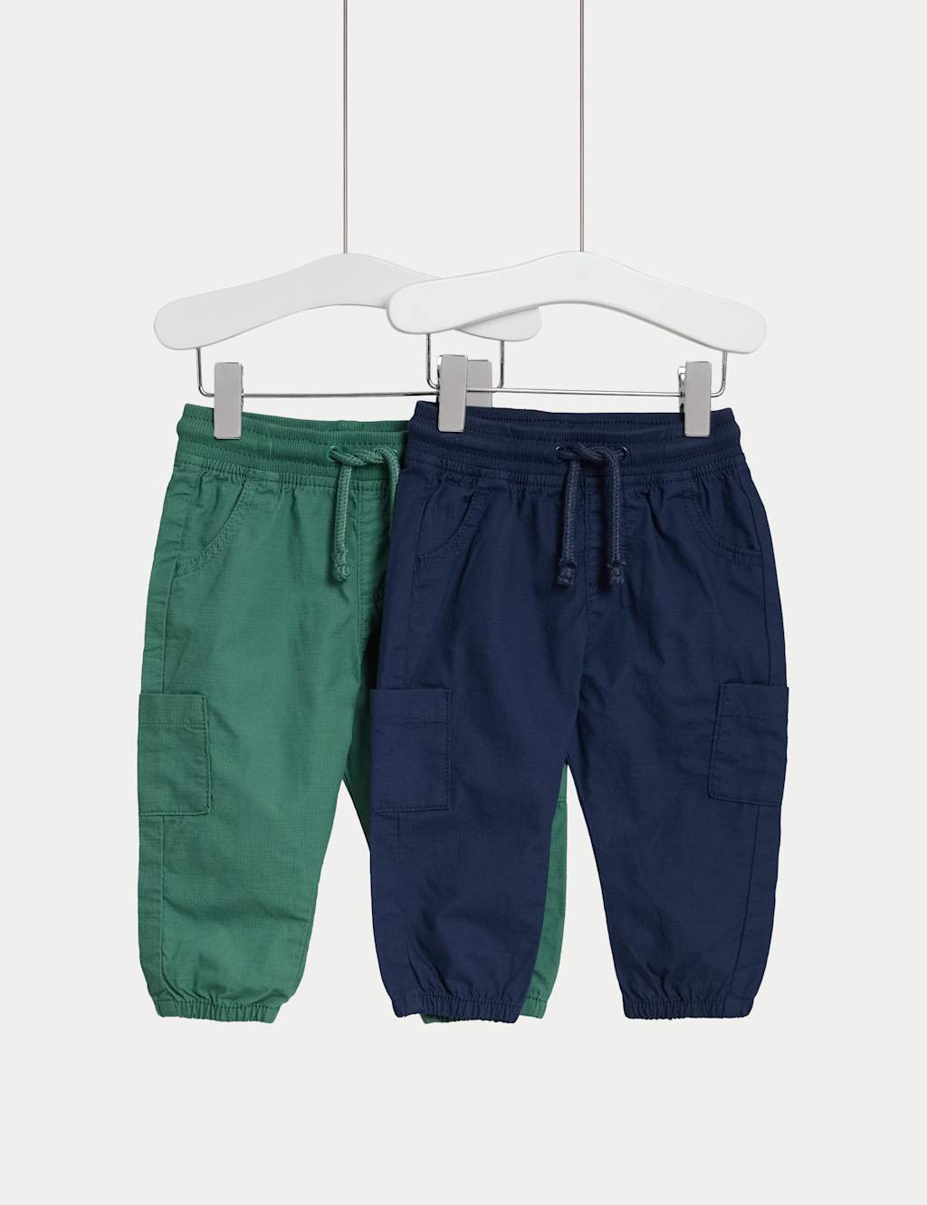 2pk Pure Cotton Cargo Trousers (0-3 Yrs) image 2