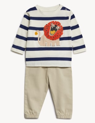 

M&S Collection 2-teiliges Outfit mit hohem Baumwollanteil und Löwenmuster (0-3 J.) - Multi, Multi