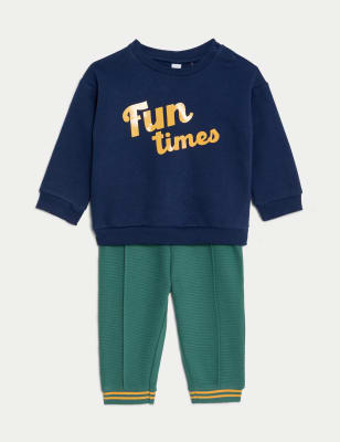 

Boys M&S Collection 2pc Cotton Rich Slogan Outfit (0-3 Yrs) - Navy Mix, Navy Mix