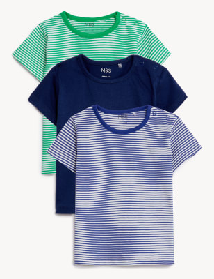 

M&S Collection Pack de 3 tops 100% algodón a rayas y lisos - Blue, Blue