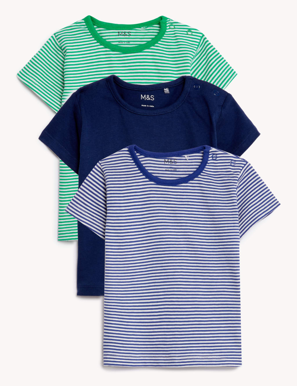 3pk Pure Cotton Striped & Plain Tops image 1