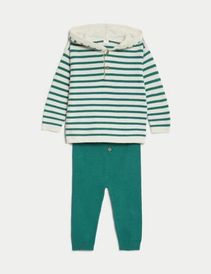 Striped Hooded Knitted Outfit (0-3 Yrs)