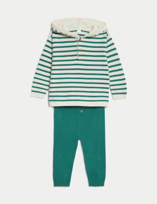 

M&S Collection Conjunto de punto de rayas con capucha (0-3 años) - Green Mix, Green Mix