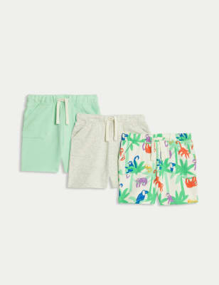 

M&S Collection Pack de 3 pantalones cortos de algodón estampados (0-3 años) - Bright Mint, Bright Mint
