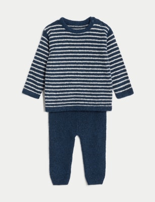 

M&S Collection 2-teiliges gestreiftes Outfit mit hohem Baumwollanteil (0-3 Jahre) - Blue Mix, Blue Mix