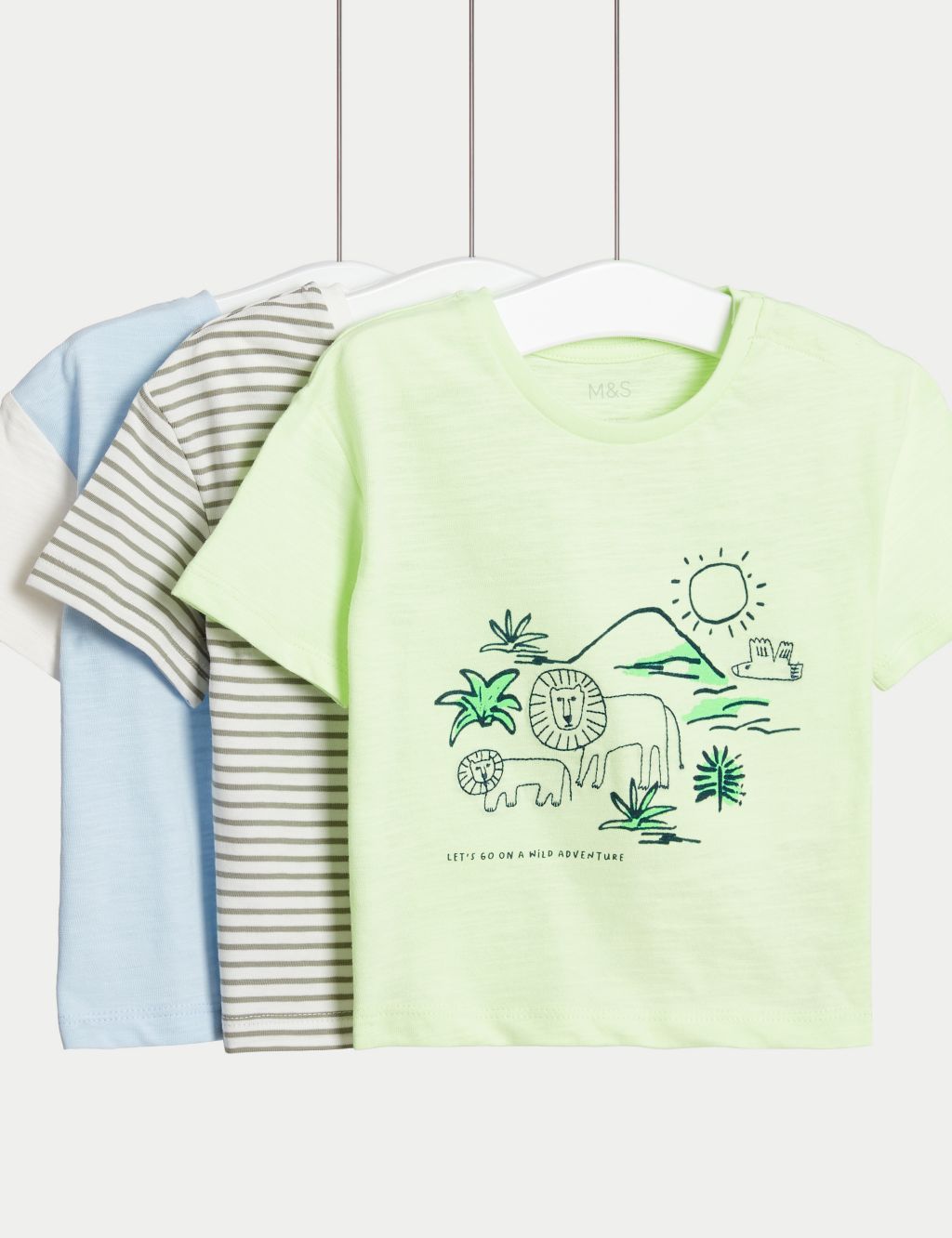 3pk Pure Cotton Striped & Safari T-Shirts (0-3 Yrs)