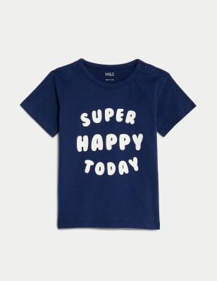 

Boys M&S Collection Pure Cotton Super Happy Slogan T-Shirt (0-3 Yrs) - Indigo, Indigo