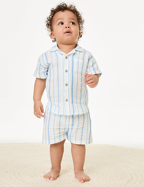 Pure Cotton Striped Shorts (0-3 Yrs) - TW