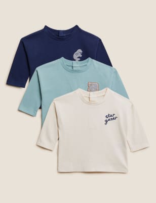 

M&S Collection Pack de 3 tops 100% algodón con adornos (0-3 años) - Navy Mix, Navy Mix
