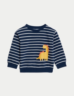 

Boys M&S Collection Cotton Rich Striped Dinosaur Sweatshirt (0-3 Yrs) - Indigo Mix, Indigo Mix