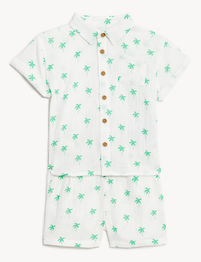 Pure Cotton Palm Tree Shirt & Shorts Set (0-3 Yrs)