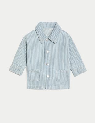 M&S Boy's Pure Cotton Denim Striped Jacket (0-3 Yrs) - 0-3 M, Denim