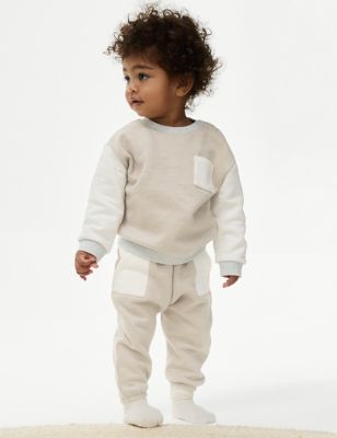 M&S Boys 2pc Cotton Rich Outfit (0-3 Yrs) - 2-3Y - Cream Mix, Cream Mix