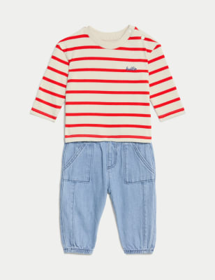 

Boys M&S Collection 2pc Cotton Rich Top & Bottom Outfit (0-3 Yrs) - Denim Mix, Denim Mix