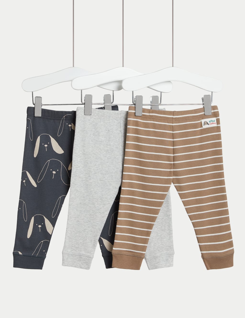 3pk Pure Cotton Ribbed Joggers (0-3 Yrs) image 1
