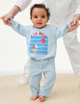 

M&S Collection 2-teiliges Outfit mit hohem Baumwollanteil und Bootsapplikation (0-3 J.) - Blue Mix, Blue Mix