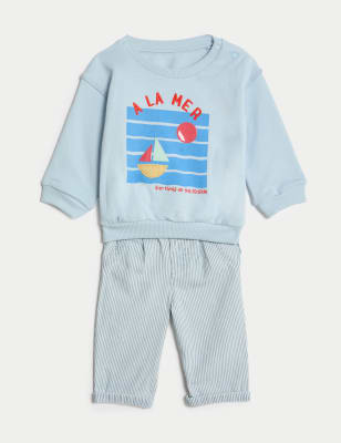 

Boys M&S Collection 2pc Cotton Rich Appliqué Boat Outfit (0-3 Yrs) - Blue Mix, Blue Mix