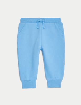 M&S Boys Cotton Rich Joggers (0-3 Yrs) - 3-6 M - Fresh Blue, Fresh Blue,Calico,Aqua