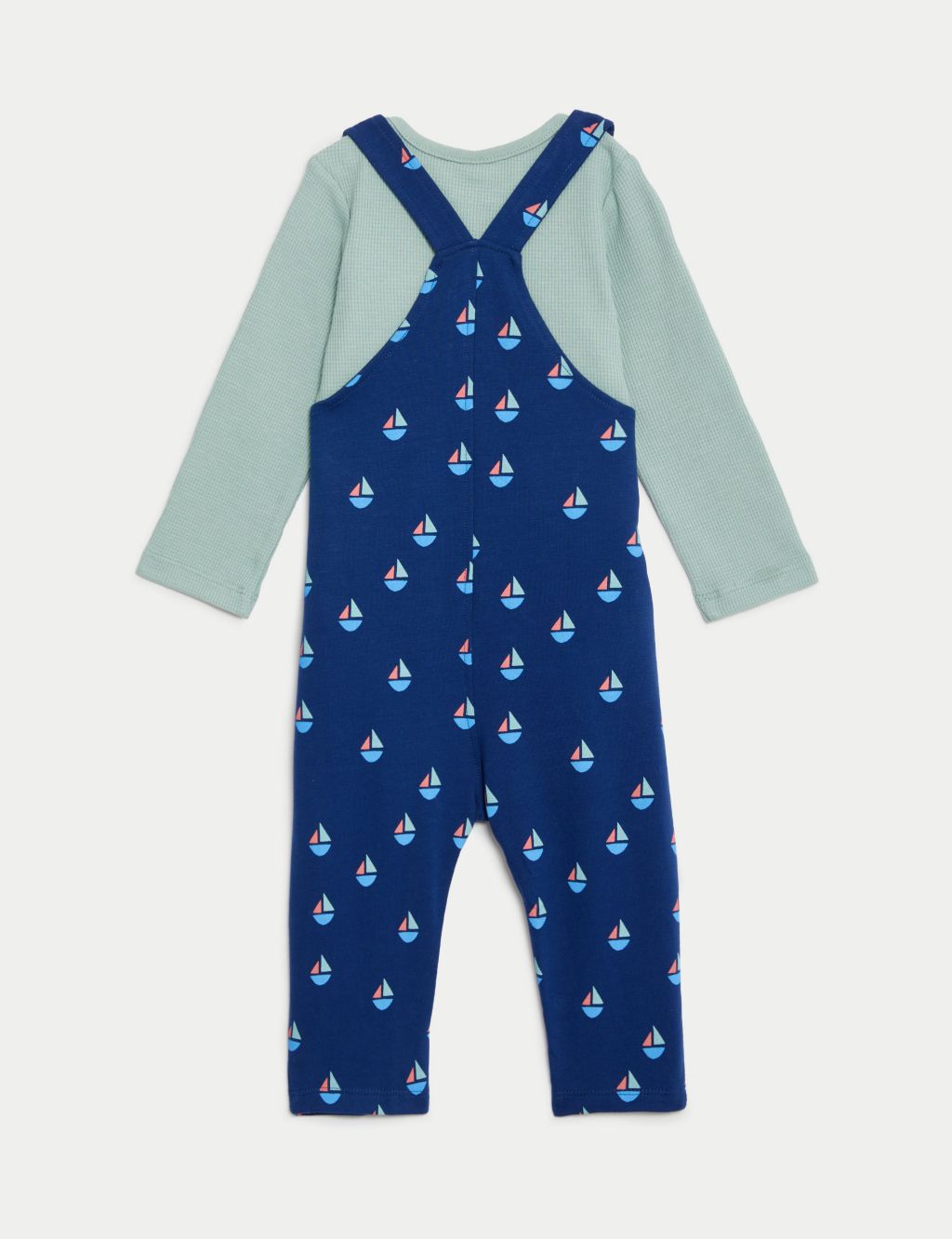 2pc Cotton Rich Boat Print Dungaree Outfit (0-3 Yrs) image 3