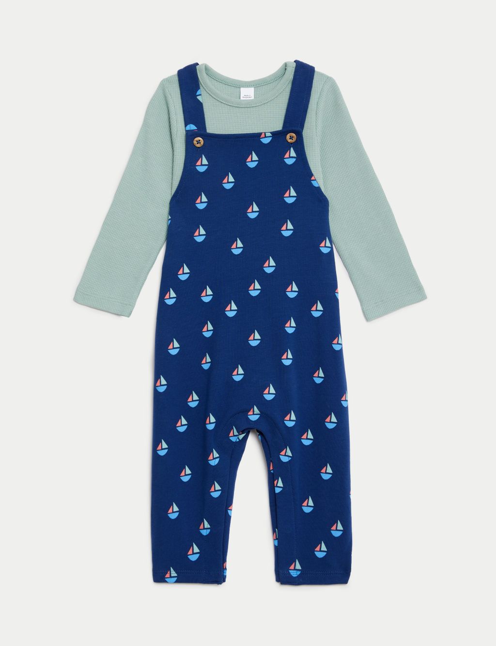 2pc Cotton Rich Boat Print Dungaree Outfit (0-3 Yrs) image 2