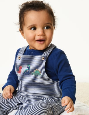 M&S Boys 2pc Cotton Rich Striped Outfit (0-3 Yrs) - 3-6 M - Blue Mix, Blue Mix