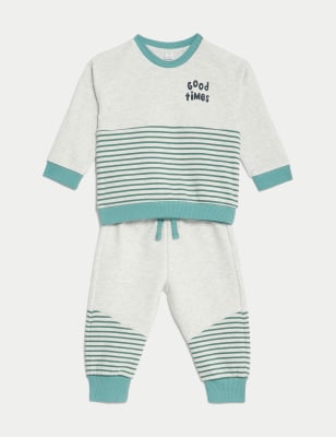 

M&S Collection 2-teiliges gestreiftes Outfit mit hohem Baumwollanteil (0-3 Jahre) - Calico Mix, Calico Mix