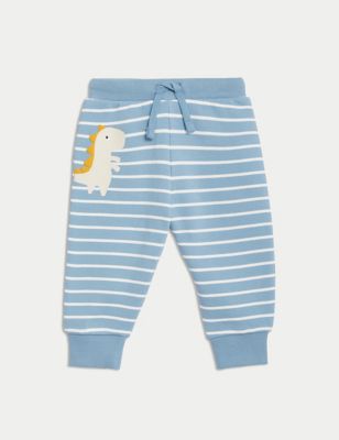 Cotton Rich Striped Dinosaur Joggers (0-3 Yrs) - EE