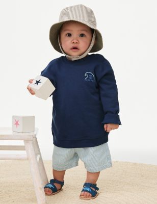 M&S Boys 2pc Cotton Rich Striped Outfit (0-3 Yrs) - 0-3 M - Navy Mix, Navy Mix