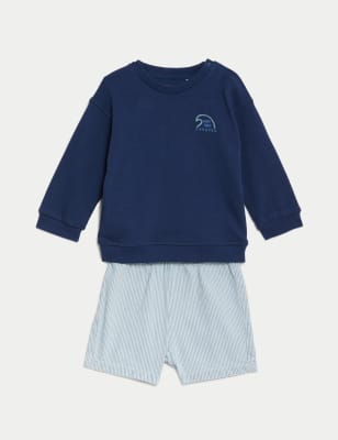 

M&S Collection 2-teiliges gestreiftes Outfit mit hohem Baumwollanteil (0-3 Jahre) - Navy Mix, Navy Mix
