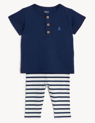 Cotton Navy T-Shirt Outfit (0-3 Yrs)