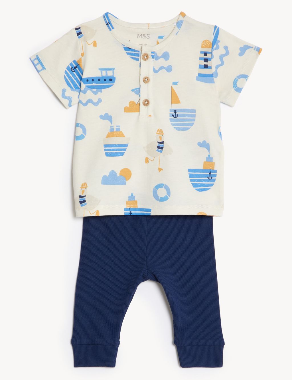 Cotton Seagull Print Outfit (0-3 Yrs) image 1