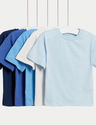 M&S Boys 5pk Pure Cotton T-Shirts (0-3 Yrs) - 3-6 M - Blue Mix, Blue Mix
