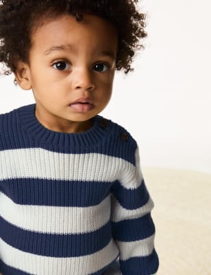 Pure Cotton Striped Knitted Jumper (0-3 Yrs)