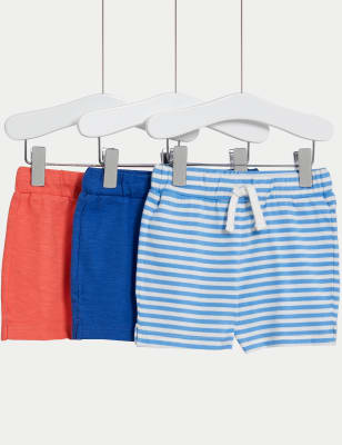 M&S Boy's 3pk Pure Cotton Shorts (0-3 Yrs) - 0-3 M - Multi, Multi