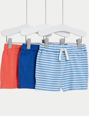 M&S Boys 3pk Pure Cotton Shorts (0-3 Yrs) - 0-3 M - Multi, Multi