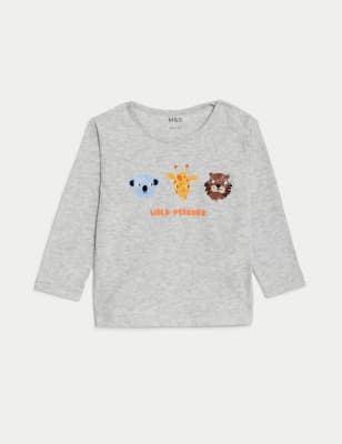 

Boys M&S Collection Pure Cotton Animal Top (0-3 Yrs) - Grey Marl, Grey Marl