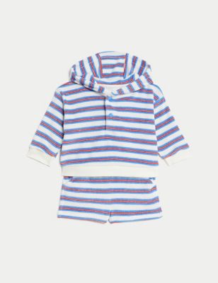M&S Boy's 2pc Cotton Rich Towelling Striped Outfit (0-3 Yrs) - 3-6 M - Navy Mix, Navy Mix