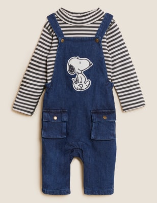 

Boys M&S Collection 2pc Pure Cotton Denim Snoopy™ Dungaree Outfit (0-3 Yrs), Denim