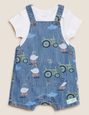 

Boys 2pc Pure Cotton Tractor Dungaree Outfit (0 - 3 Yrs) - Denim Mix, Denim Mix