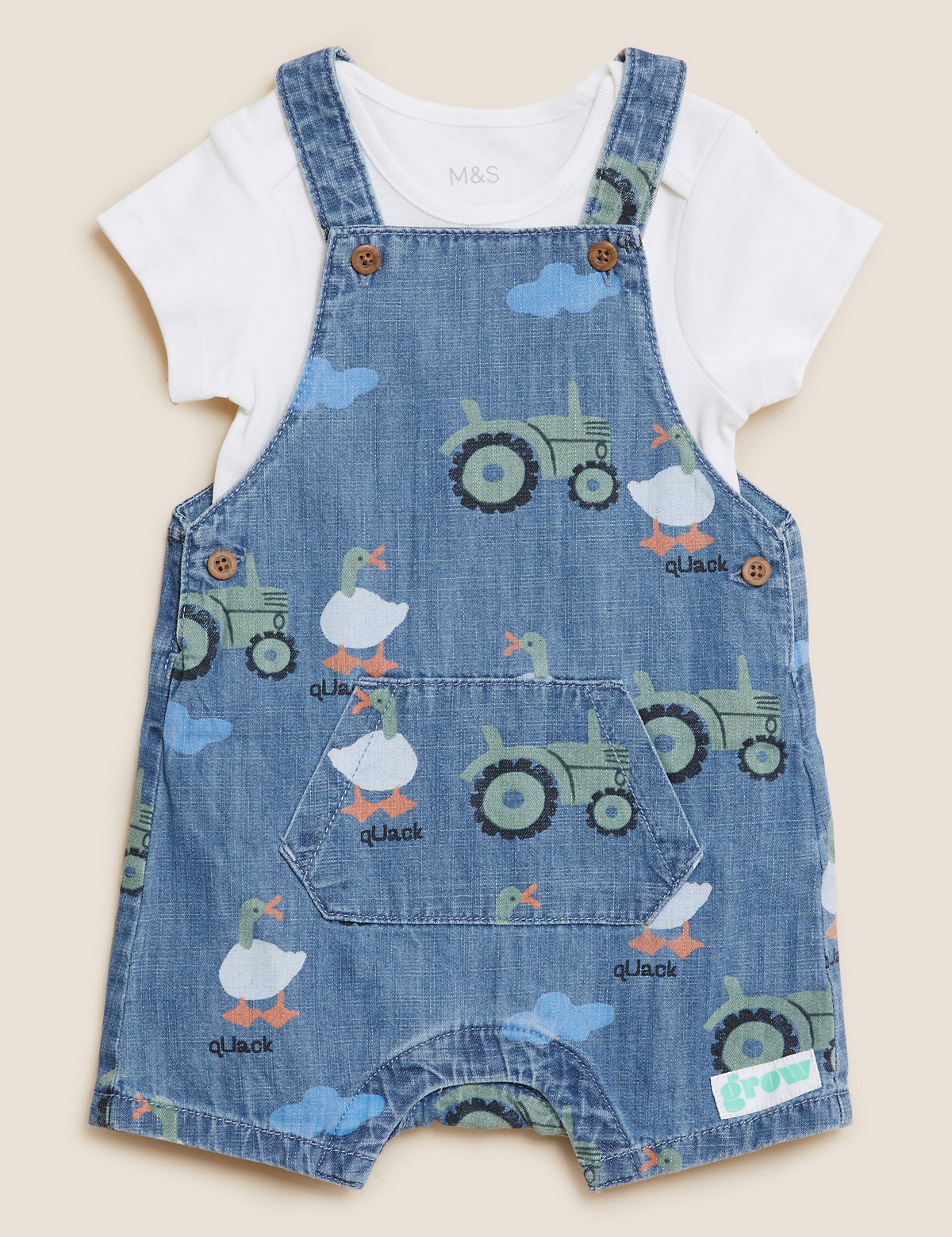 2pc Pure Cotton Tractor Dungaree Outfit