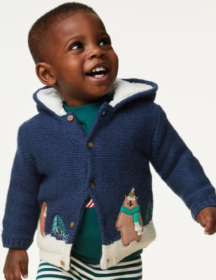 

Boys M&S Collection Cotton Rich Winter Animals Hooded Cardigan (0-3 Yrs) - Blue Mix, Blue Mix