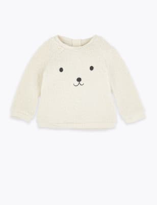 Pull en polaire &agrave; motif t&ecirc;te d&rsquo;ours