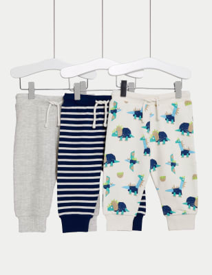 

Boys M&S Collection 3pk Cotton Rich Dinosaur & Striped Joggers (0-3 Yrs) - Blue Mix, Blue Mix