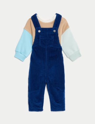 2pc Cotton Rich Striped Dungaree Outfit (0-3 Yrs)